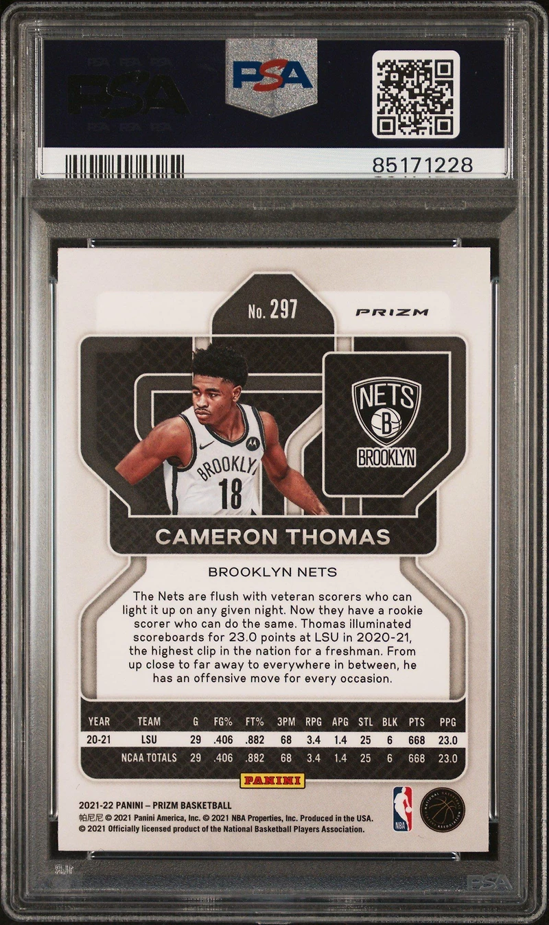 2021 Panini Prizm 297 Cameron Thomas Orange Ice PSA 10
