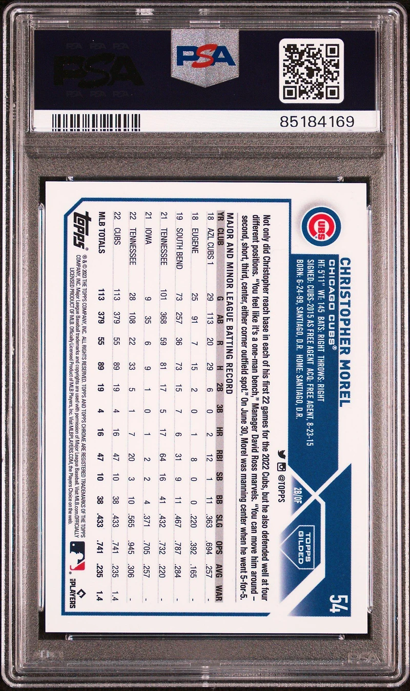 2023 Topps Gilded Collection 54 Christopher Morel Raywave Gold Etch PSA 9