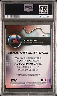 2023 Bowman Platinum Top Prospects Top47 Druw Jones Autograph PSA 9