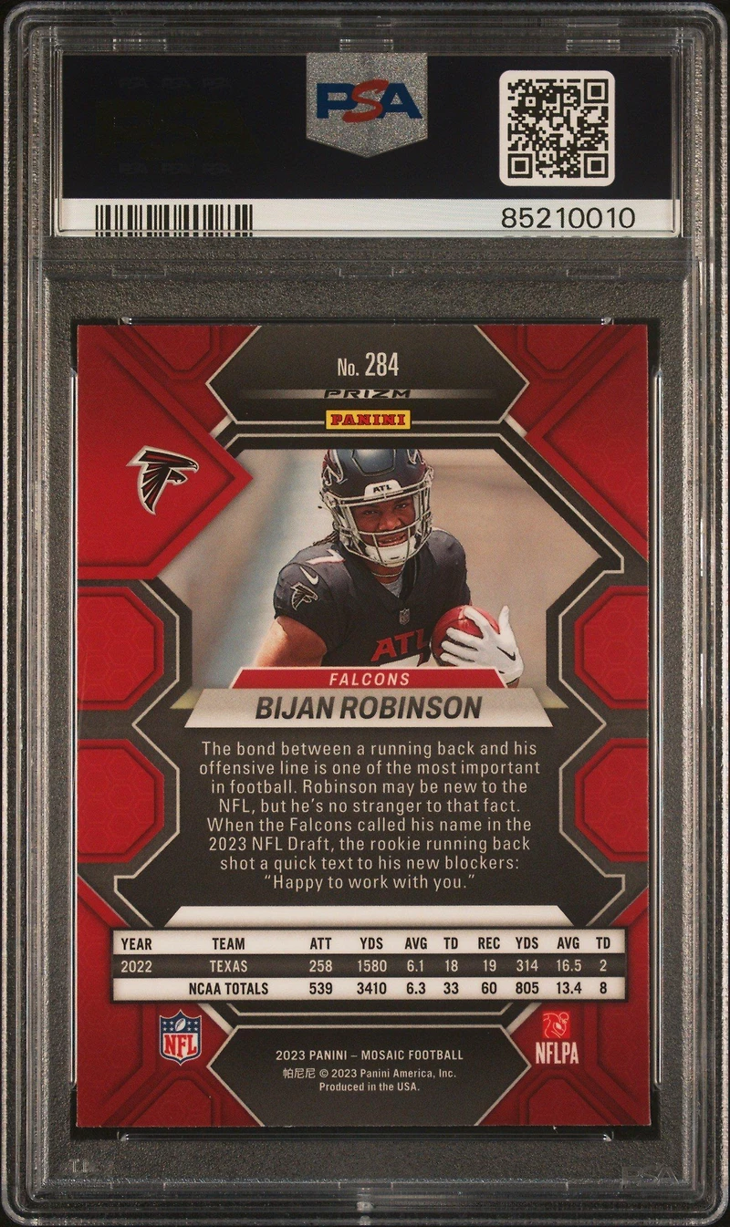 2023 Panini Mosaic 284 Bijan Robinson Silver PSA 10