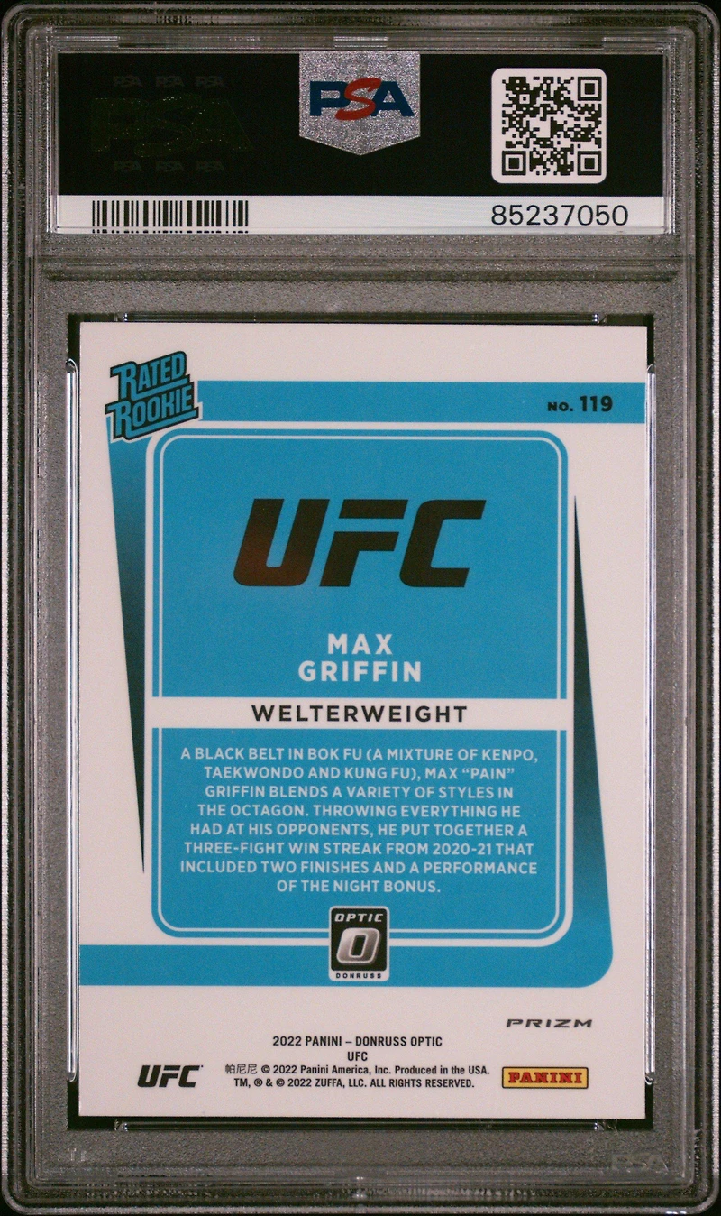 2022 Panini Donruss Optic Ufc 119 Max Griffin Blue Velocity PSA 9