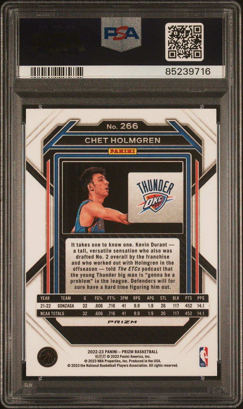 2022 Panini Prizm 266 Chet Holmgren Ice PSA 9