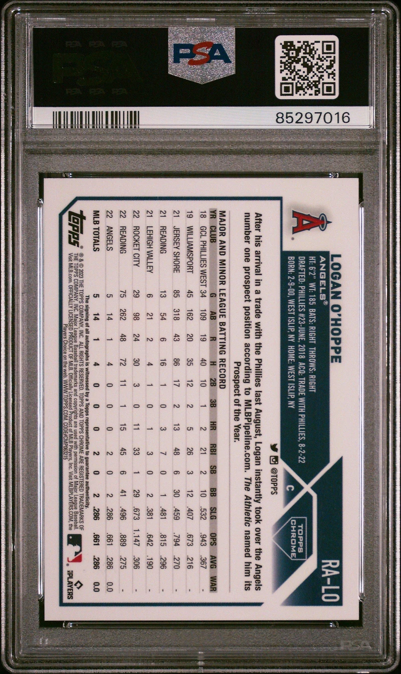2023 Topps Chrome Rookie Autograph Ralo Logan O'hoppe PSA 10