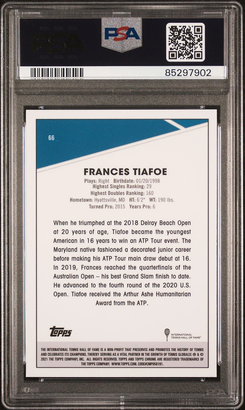 2021 Topps Chrome Tennis Sapphire Edition 66 Frances Tiafoe PSA 10
