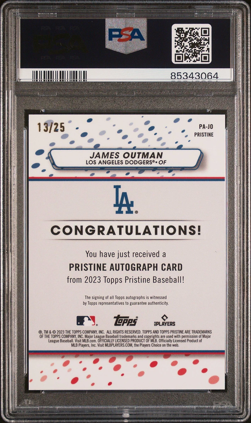 2023 Topps Pristine Pristine Autograph Pajo James Outman Orange PSA 10