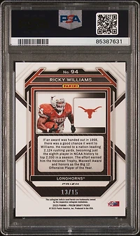 2023 Panini Prizm Draft Picks 94 Ricky Williams Gold Shimmer PSA 9