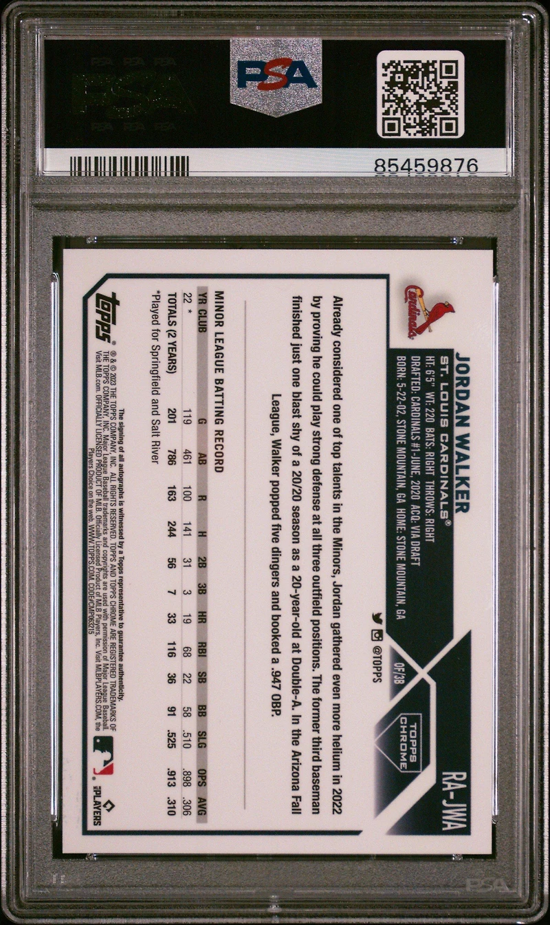 2023 Topps Chrome Rookie Autograph Rajwa Jordan Walker PSA 10