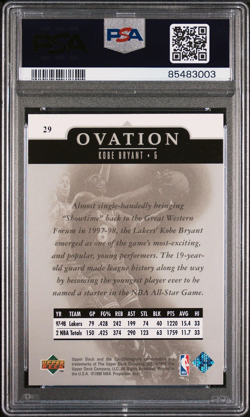 Upper Deck Ovation Kobe Bryant PSA 9