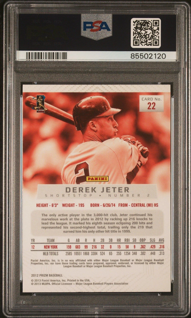 2012 Panini Prizm 22 Derek Jeter PSA 10