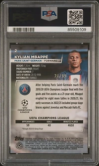 2022-23 Topps Stadium Club Chrome Uefa Club Competitions 2 Kylian Mbappe Green Refractor PSA 10