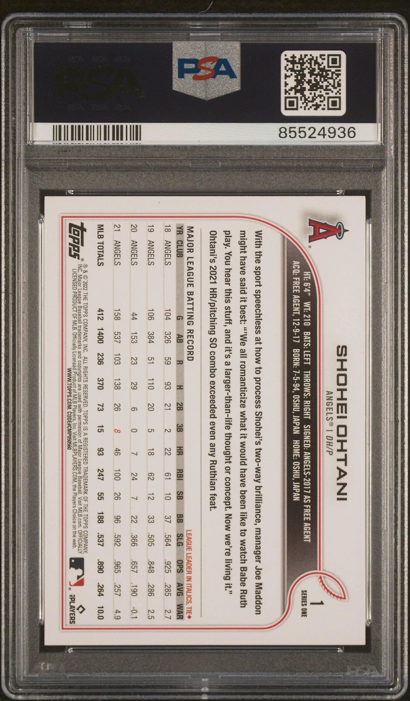 2022 Topps 1 Shohei Ohtani Sp PSA 10