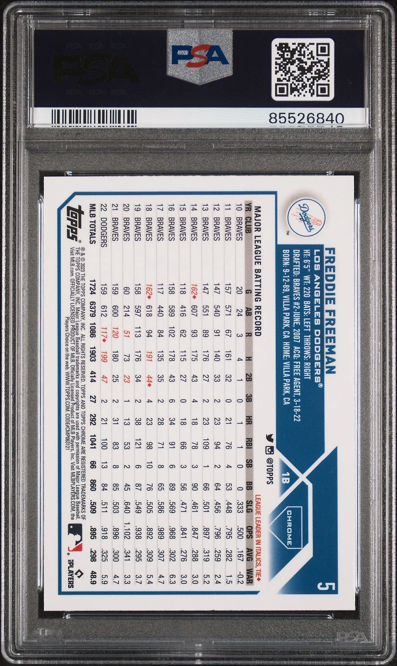 2023 Topps Chrome 5 Freddie Freeman Sepia Refractor PSA 10