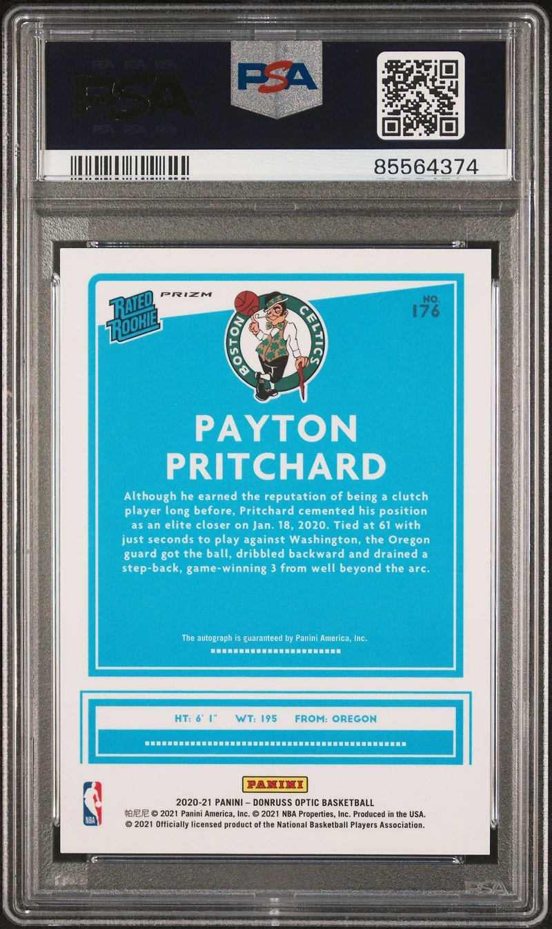 2020 Panini Donruss Optic 176 Payton Pritchard Autograph-purple PSA 10