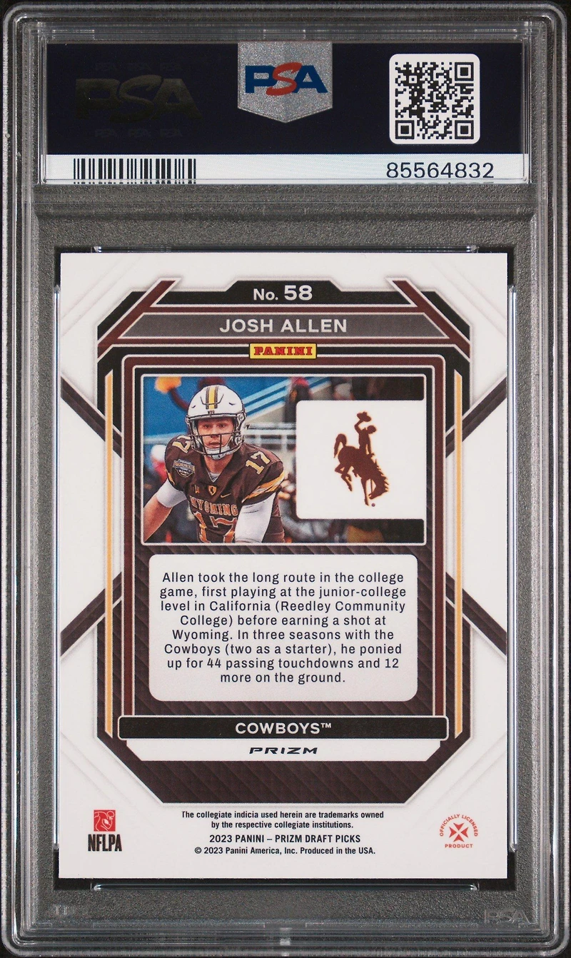 2023 Panini Prizm Draft Picks 58 Josh Allen Gold Ice PSA 8