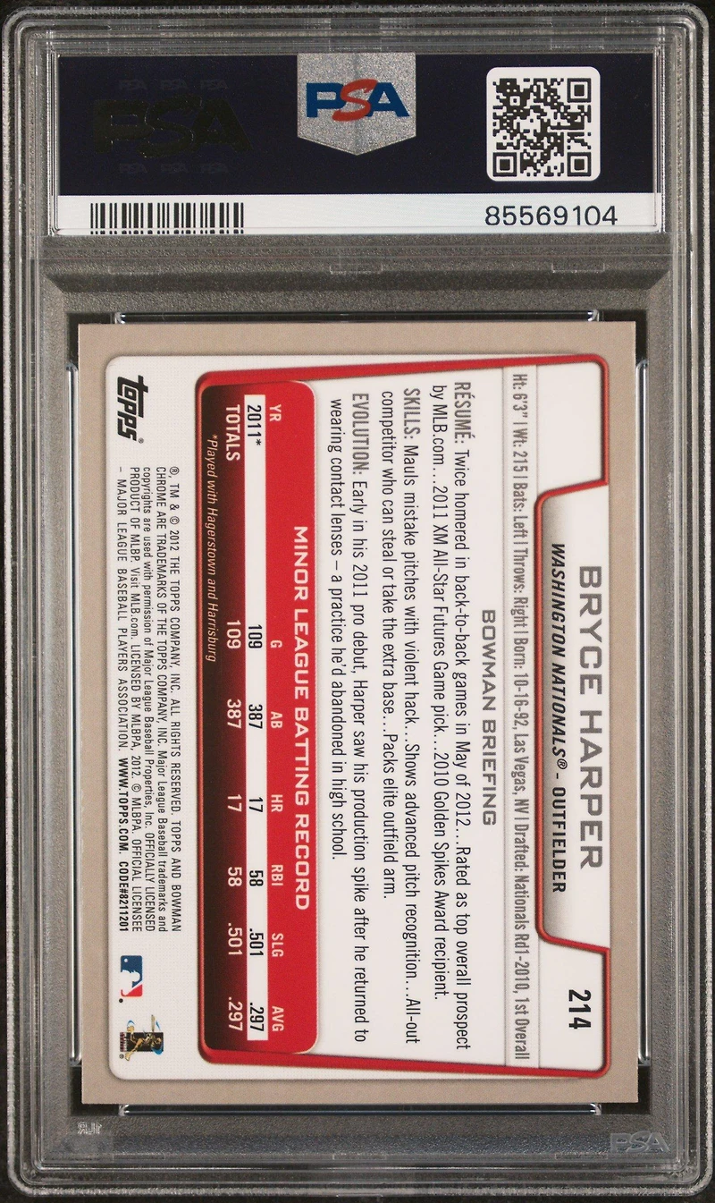 2012 Bowman Chrome 214 Bryce Harper PSA 9