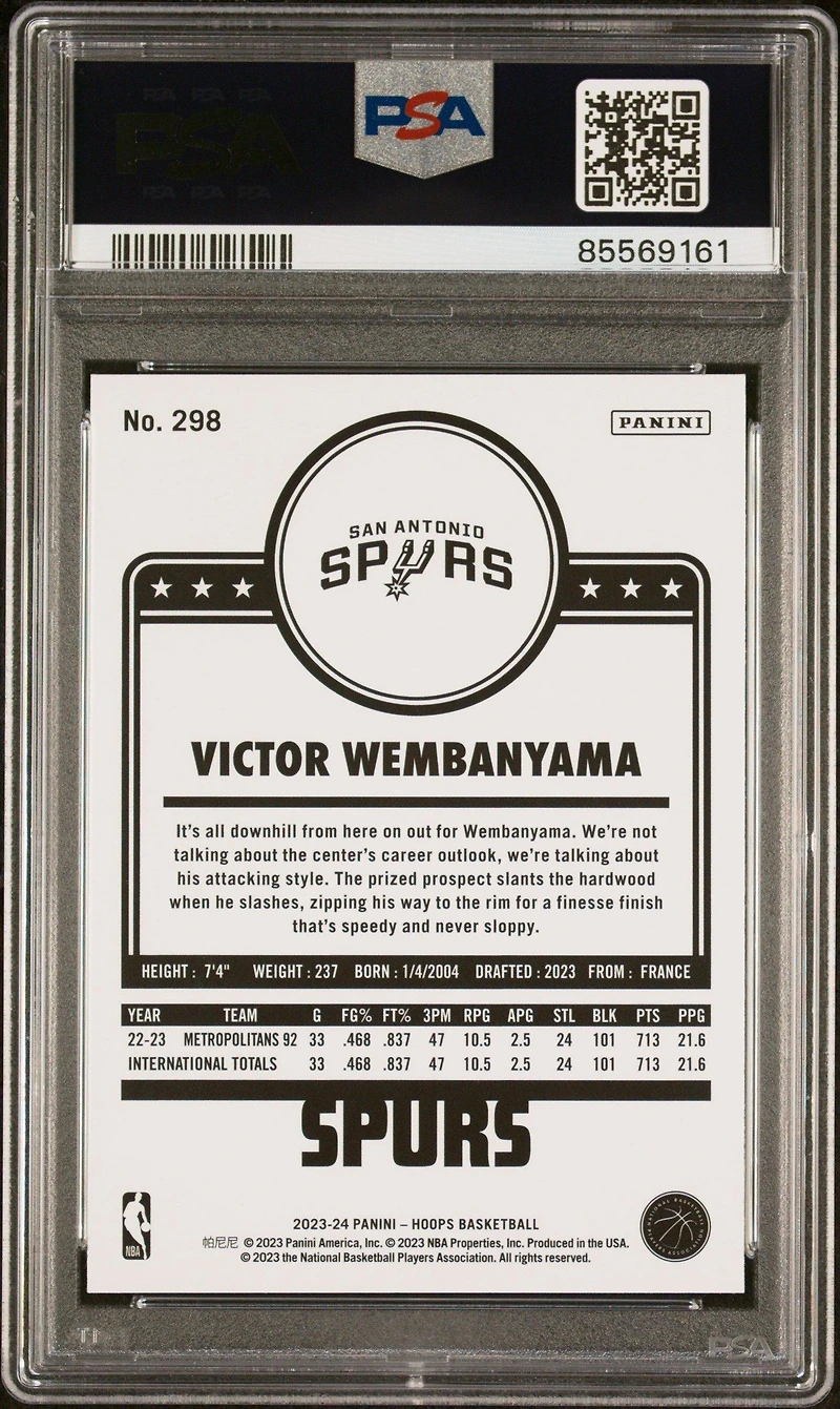 2023 Panini Nba Hoops 298 Victor Wembanyama Winter PSA