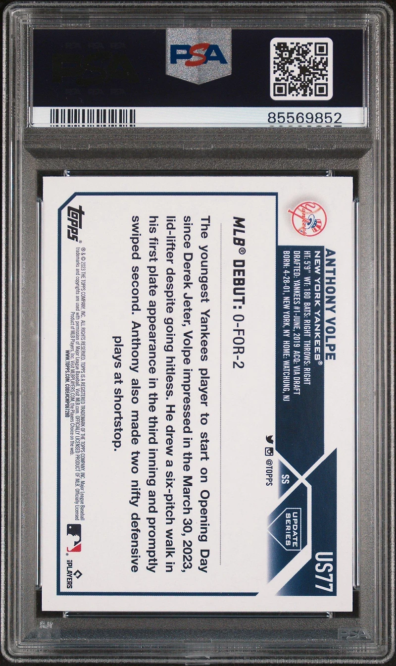 2023 Topps Update Us77 Anthony Volpe Gold Foil PSA 10