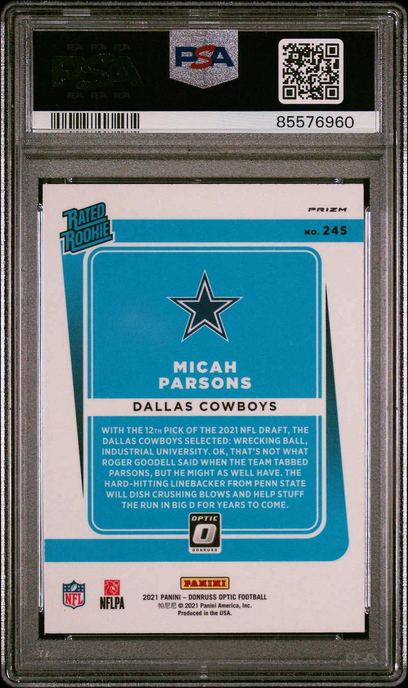 2021 Panini Donruss Optic 245 Micah Parsons Purple Shock PSA 10