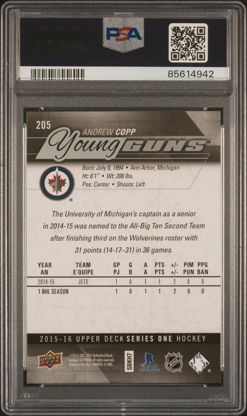2015 Upper Deck 205 Andrew Copp PSA 10