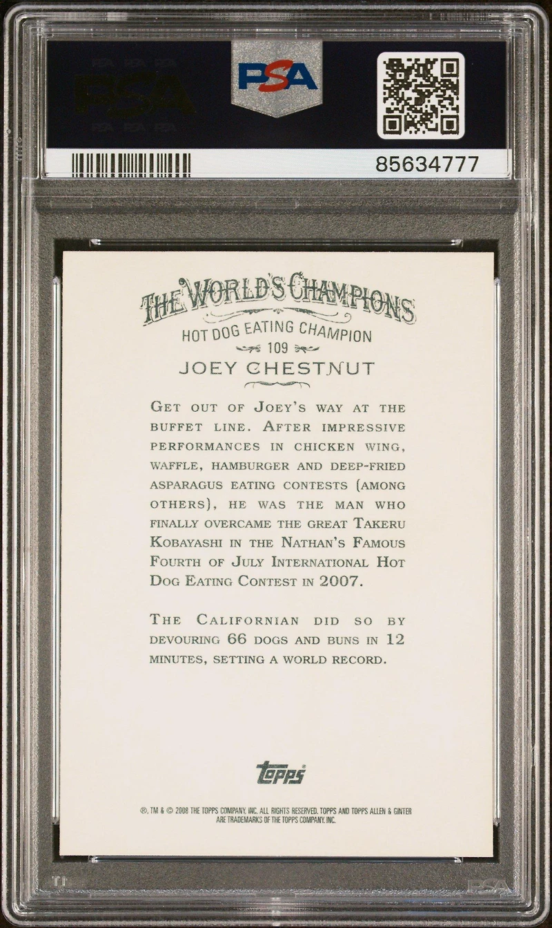 2008 Topps Allen & Ginter 109 Joey Chestnut PSA 10