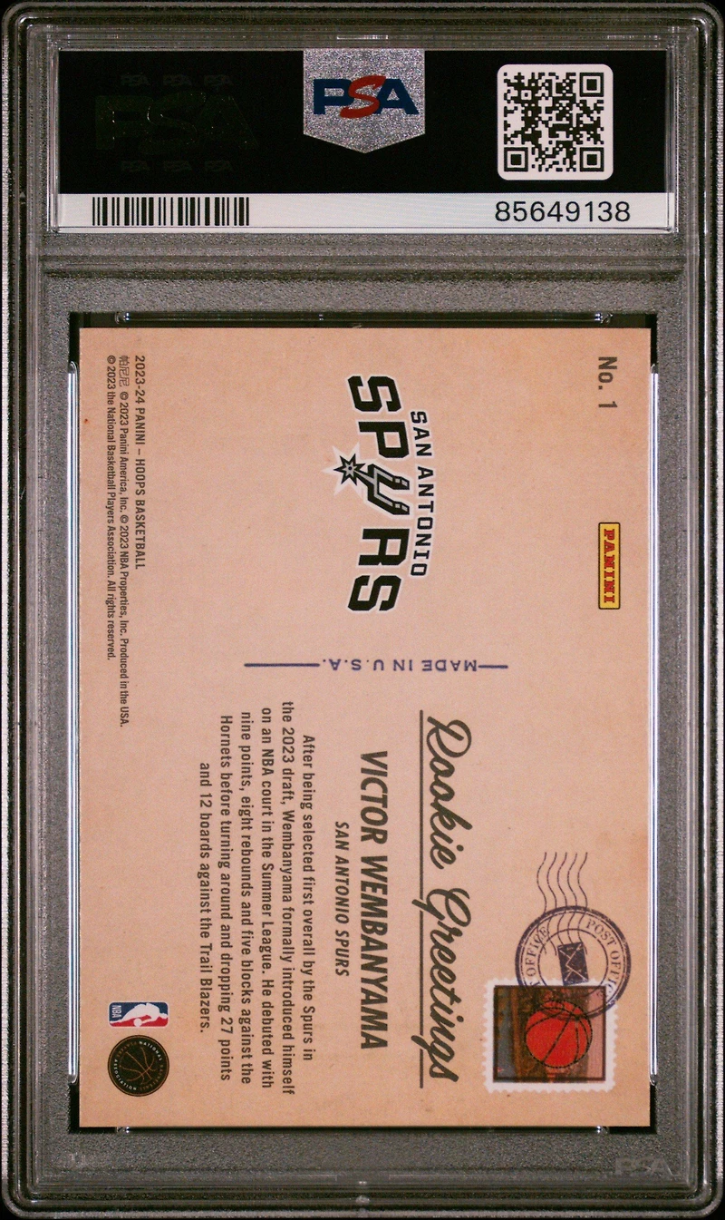 2023 Panini Nba Hoops Rookie Greetings 1 Victor Wembanyama Winter PSA
