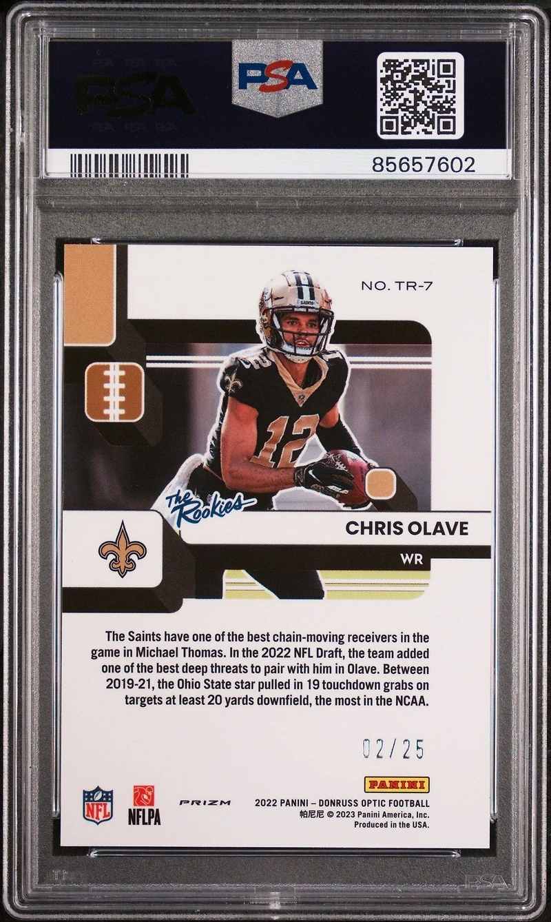 2022 Panini Donruss Optic The Rookies Tr7 Chris Olave Purple Stars PSA 10