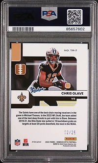 2022 Panini Donruss Optic The Rookies Tr7 Chris Olave Purple Stars PSA 10