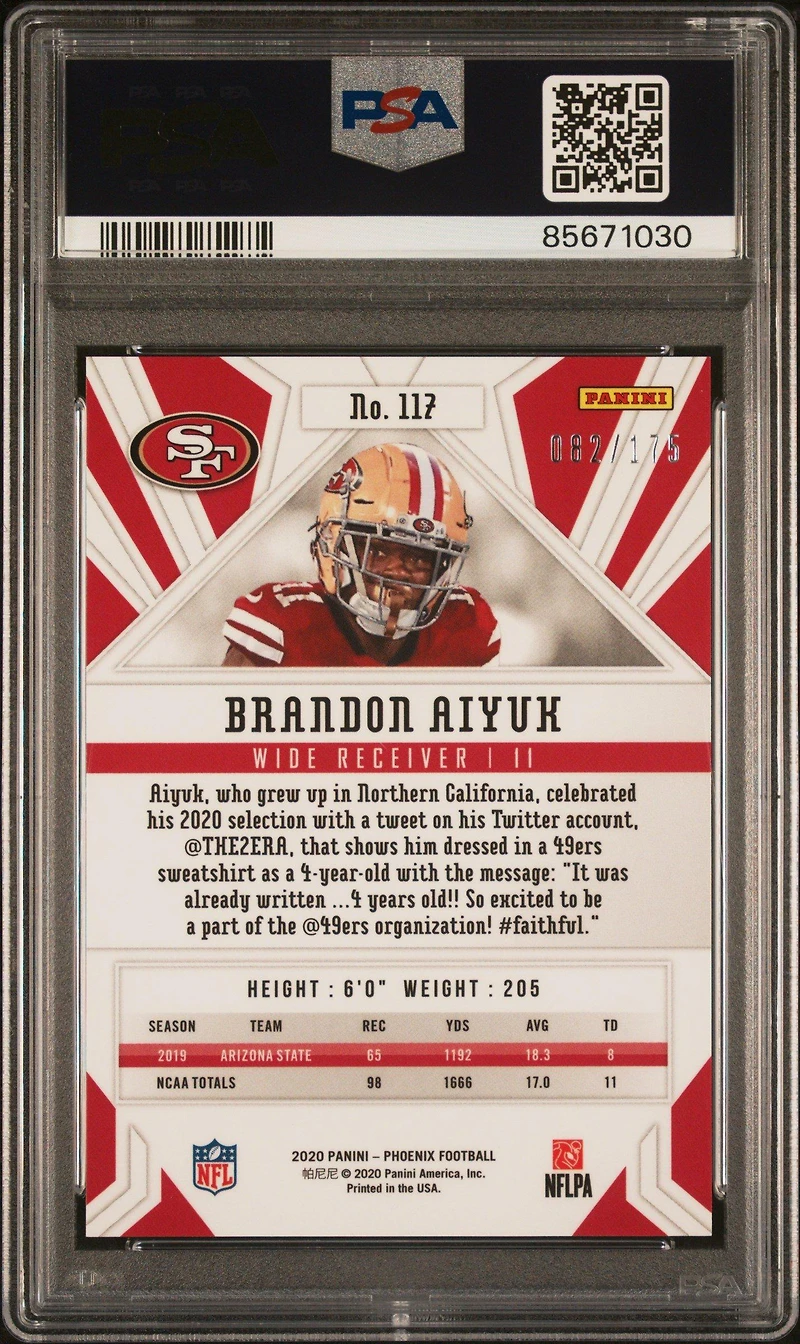 2020 Panini Phoenix 117 Brandon Aiyuk Teal PSA 10