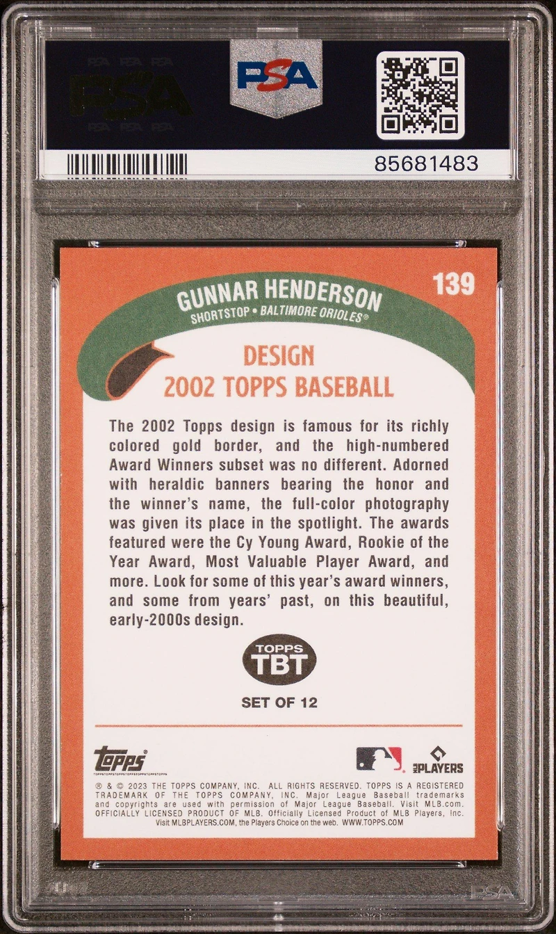 2023 Topps Throwback Thursday Gunnar Henderson PSA
