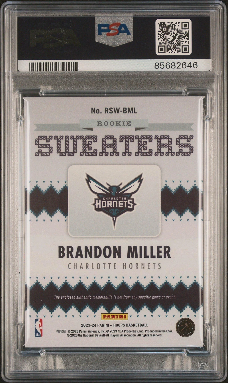 2023 Panini Nba Hoops Rookie Sweaters Rswbml Brandon Miller PSA 9