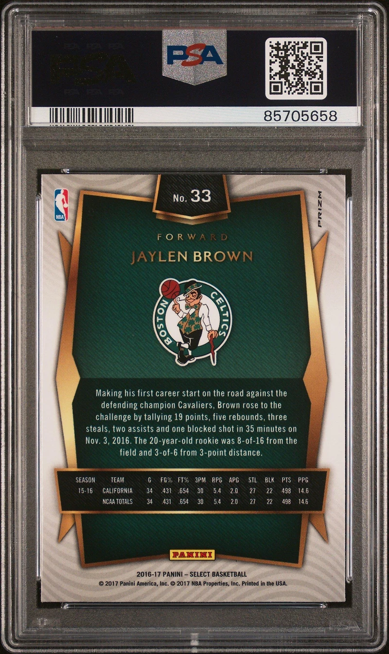 2016 Panini Select 33 Jaylen Brown PSA 9