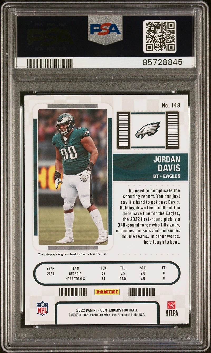 2022 Panini Contenders 148 Jordan Davis Autograph PSA 10