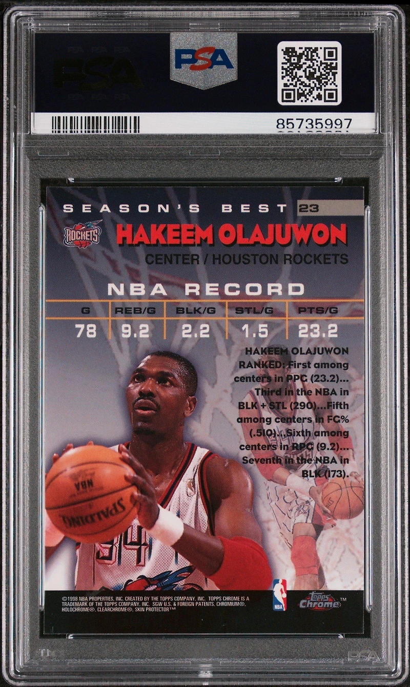 1997 Topps Chrome Season's Best 23 Hakeem Olajuwon PSA 9