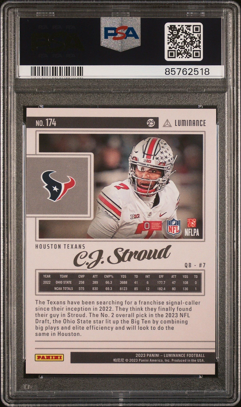 2023 Panini Luminance 174 Cj Stroud Orange PSA 10