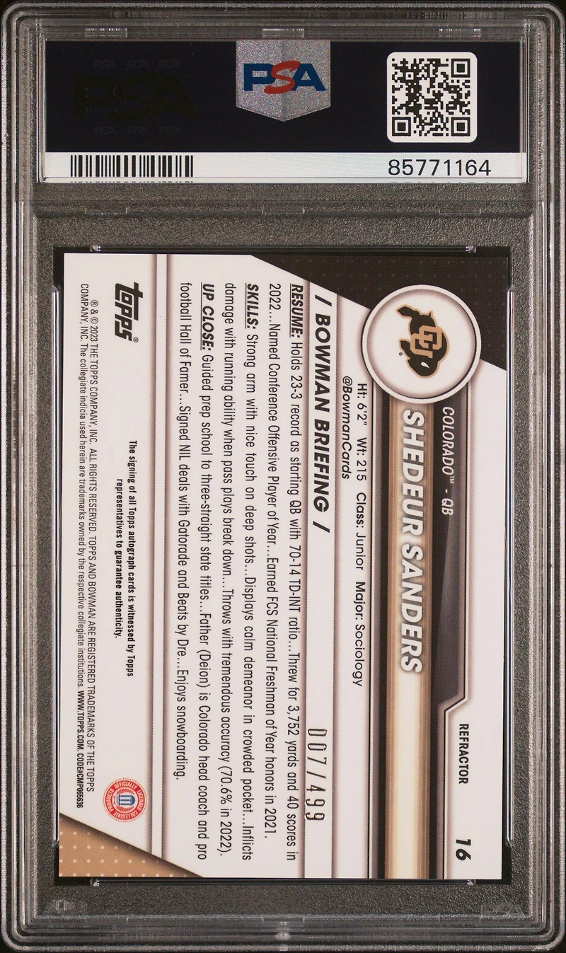 2023 Bowman University Chrome 16 Shedeur Sanders Autograph-refractor PSA 10