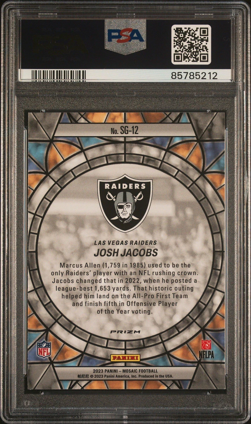 2023 Panini Mosaic Stained Glass Sg12 Josh Jacobs PSA 9