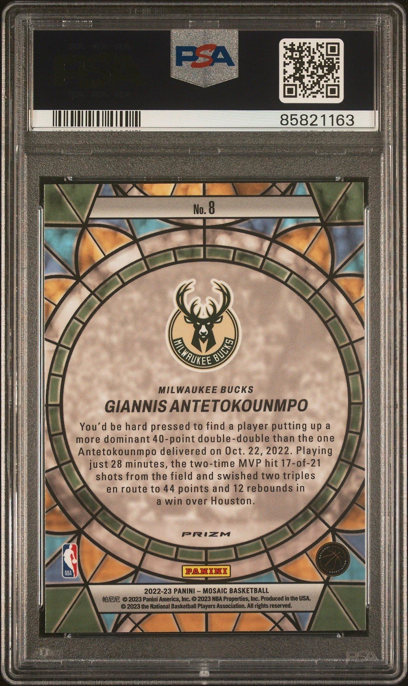 2022 Panini Mosaic Stained Glass 8 Giannis Antetokounmpo PSA 10