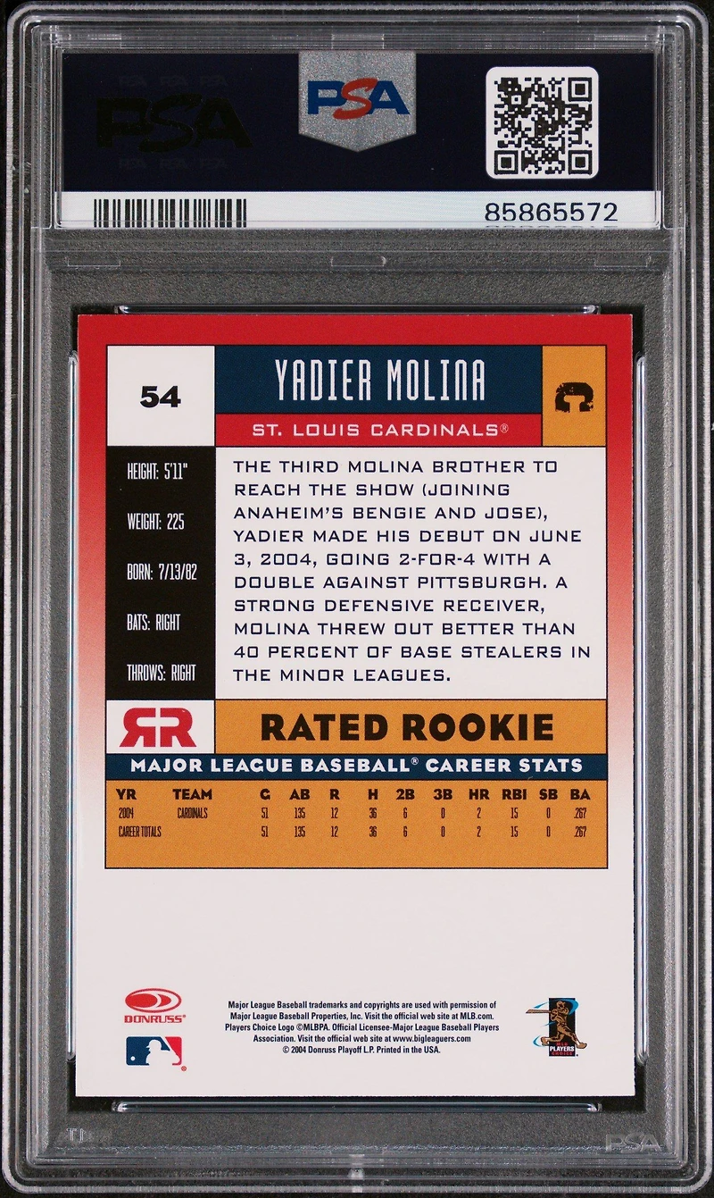 2005 Donruss 54 Yadier Molina PSA 9
