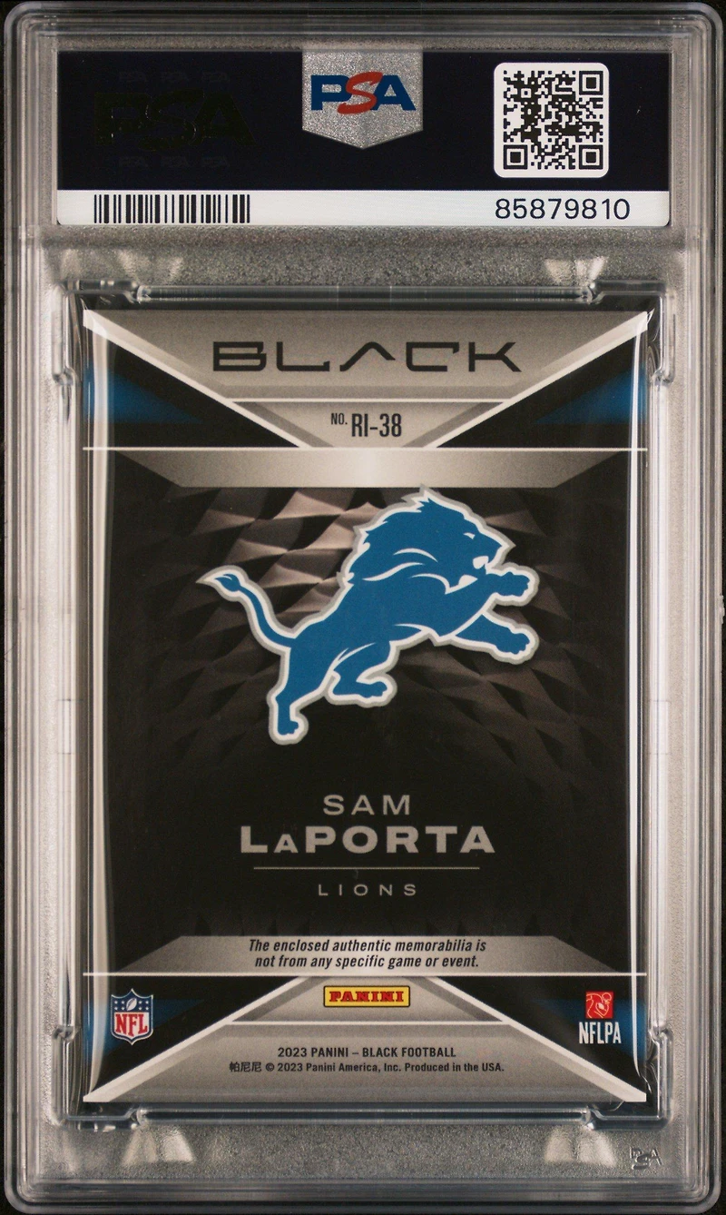 2023 Panini Black Rookie Influx Memorabilia Ri38 Sam Laporta PSA 9