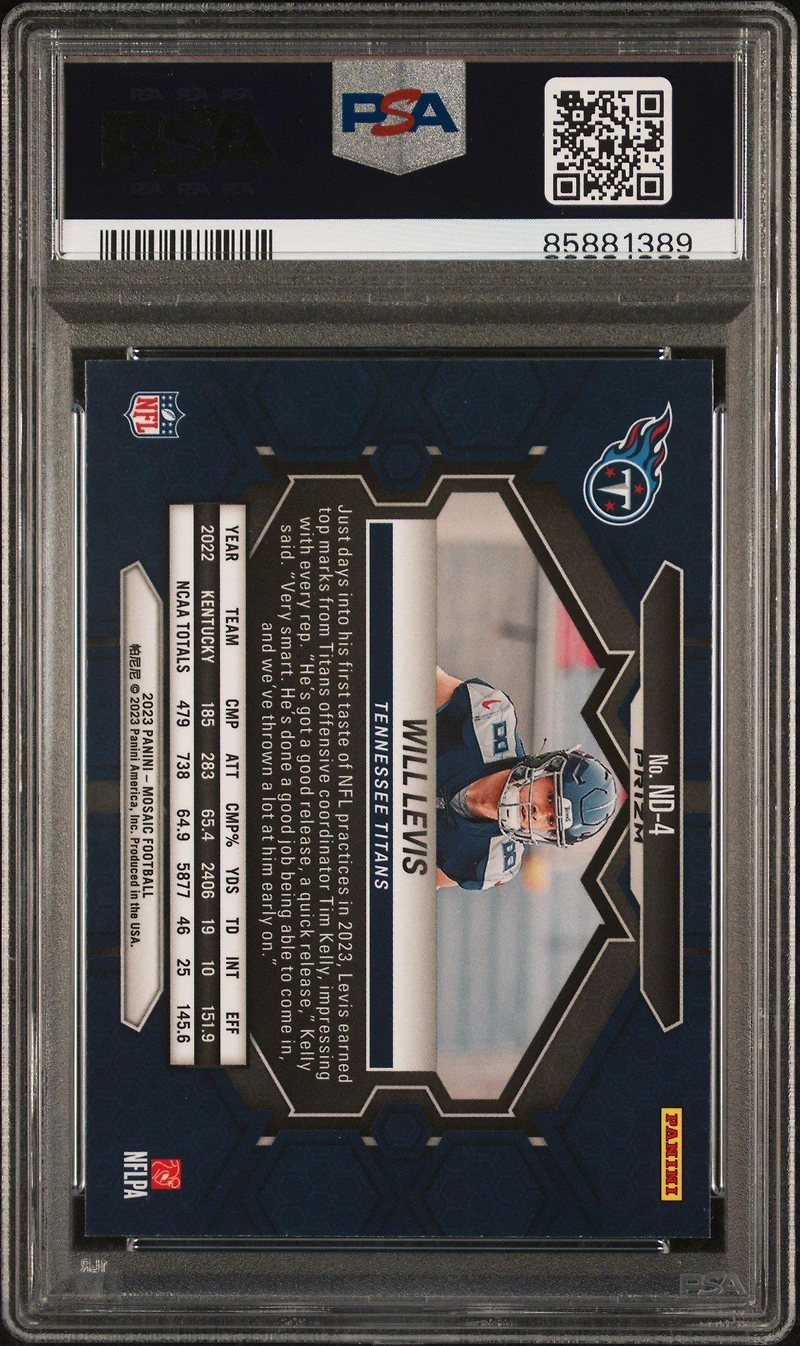 2023 Panini Mosaic Nfl Debut Nd4 Will Levis Green PSA 9