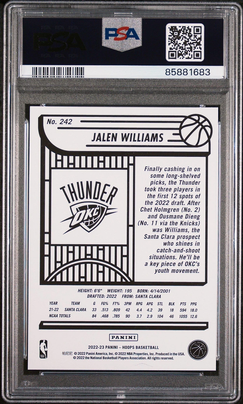2022 Panini Nba Hoops 242 Jalen Williams PSA 10