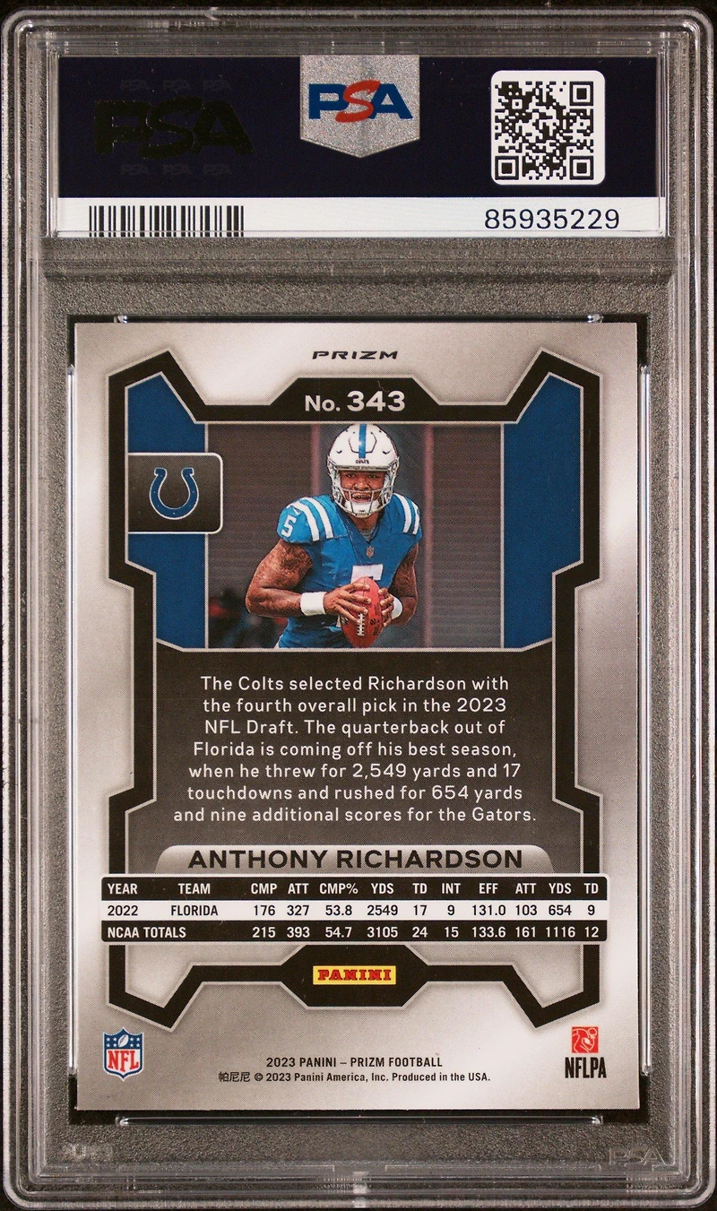 2023 Panini Prizm 343 Anthony Richardson Lazer Prizm PSA