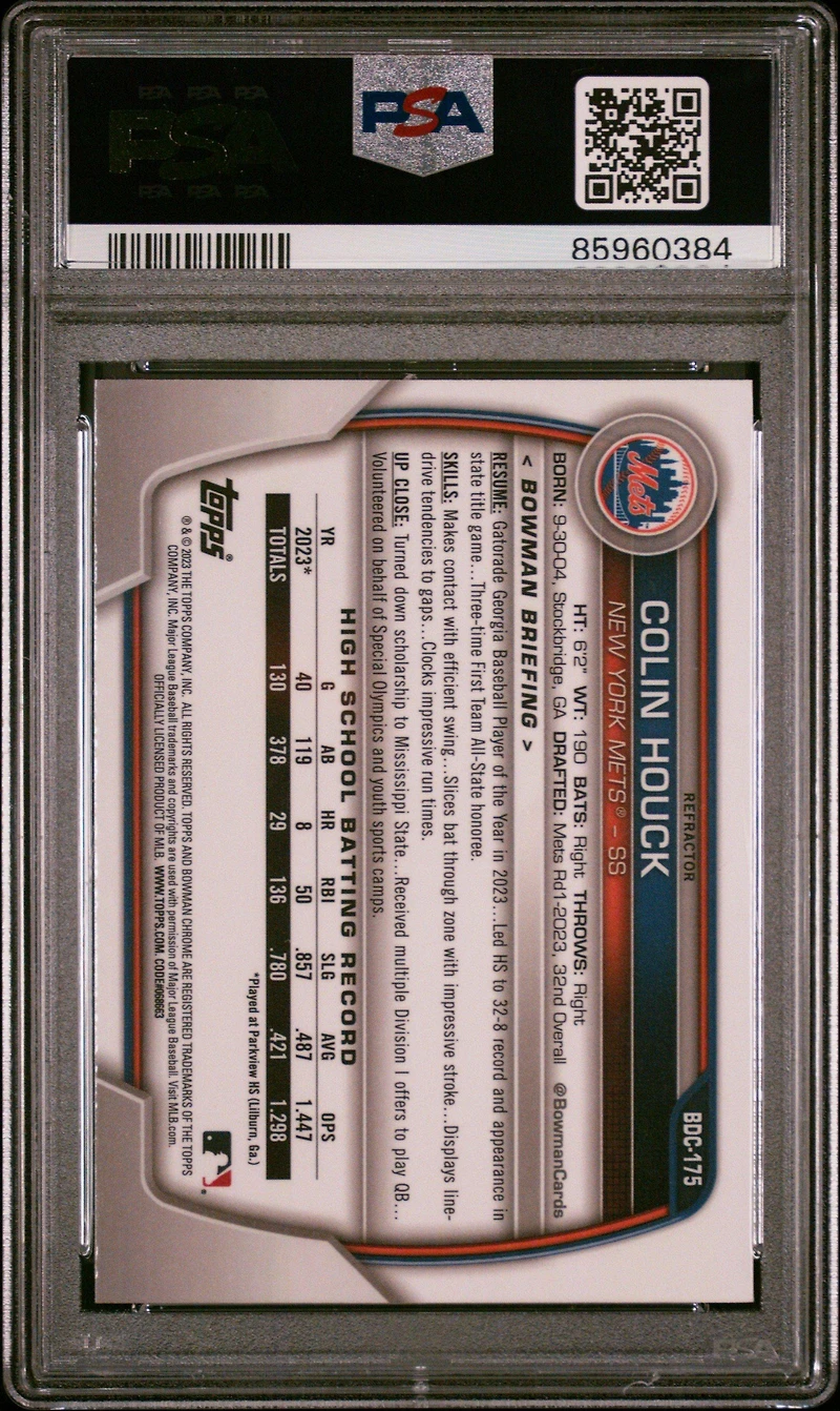 2023 Bowman Draft Bdc175 Colin Houck Chrome-refractor PSA 10