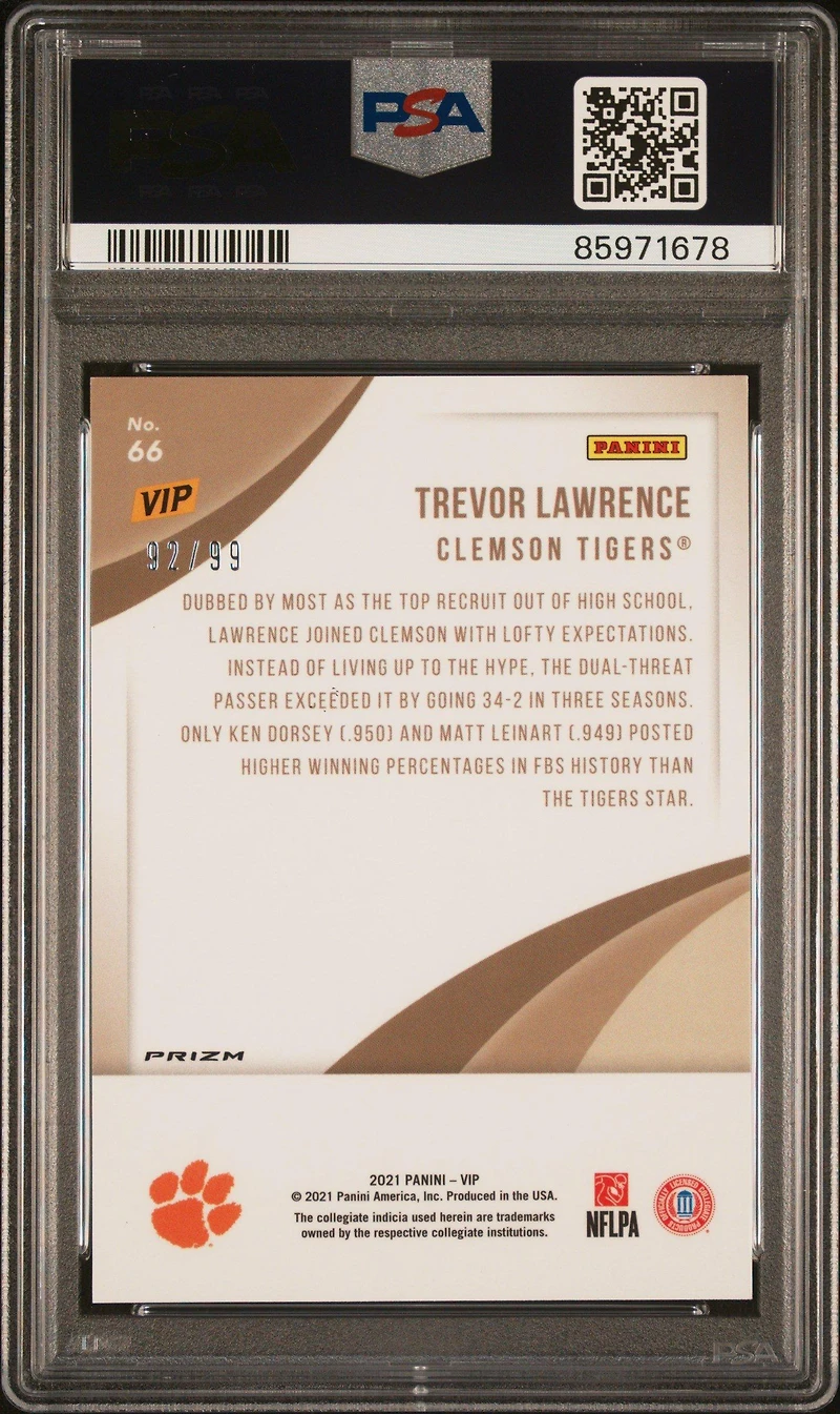 2022 Panini National Vip 66 Trevor Lawrence Cracked Ice PSA 9