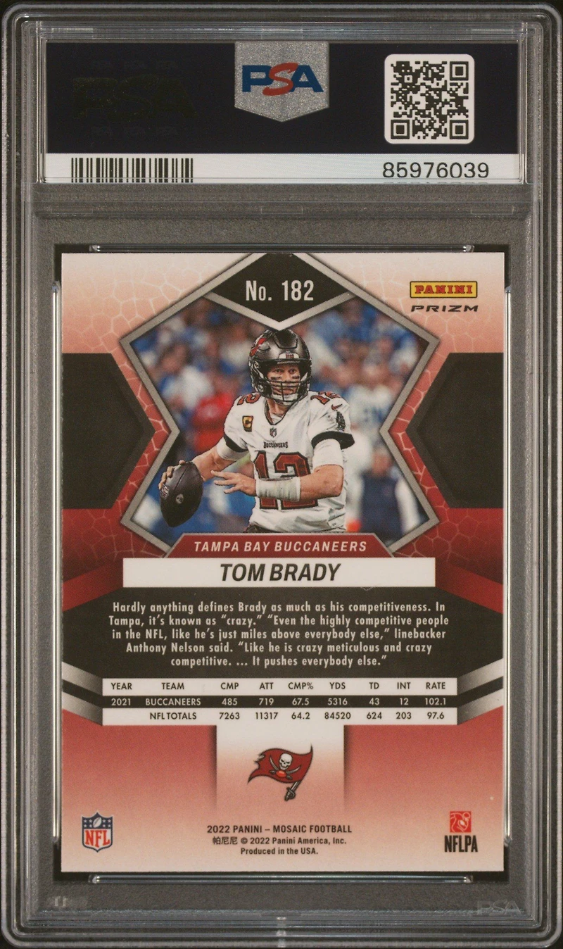 2022 Panini Mosaic 182 Tom Brady Reactive Orange PSA 10