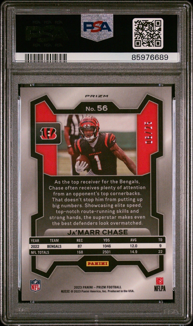 2023 Panini Prizm 56 Ja'marr Chase Blue Shimmer PSA 9