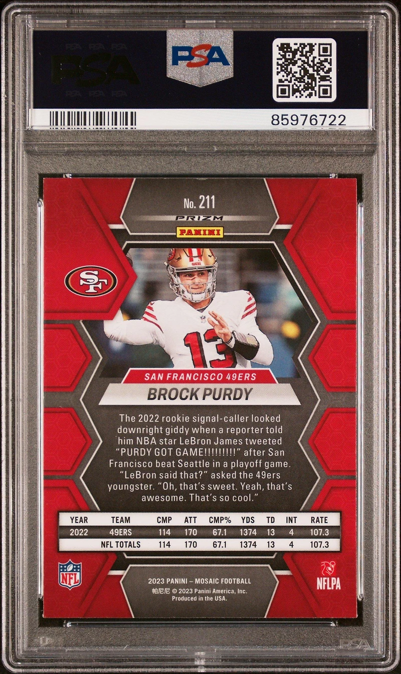 2023 Panini Mosaic 211 Brock Purdy Mosaic PSA 9