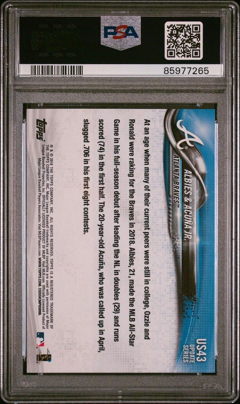 2018 Topps Update Us43 Ozzie Albies\ronald Acuna Jr. PSA 10
