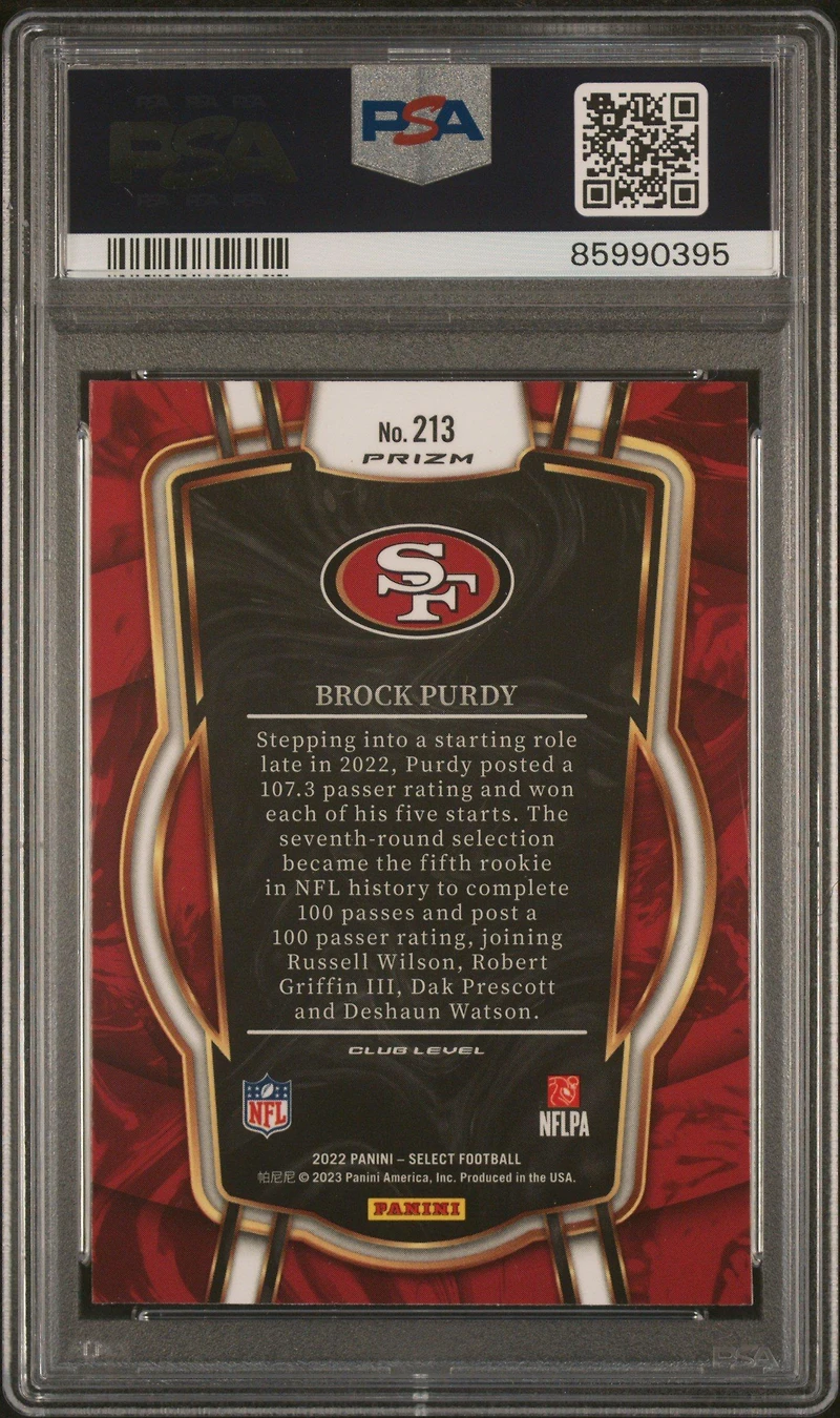 2022 Panini Select 213 Brock Purdy Silver Prizm PSA 10