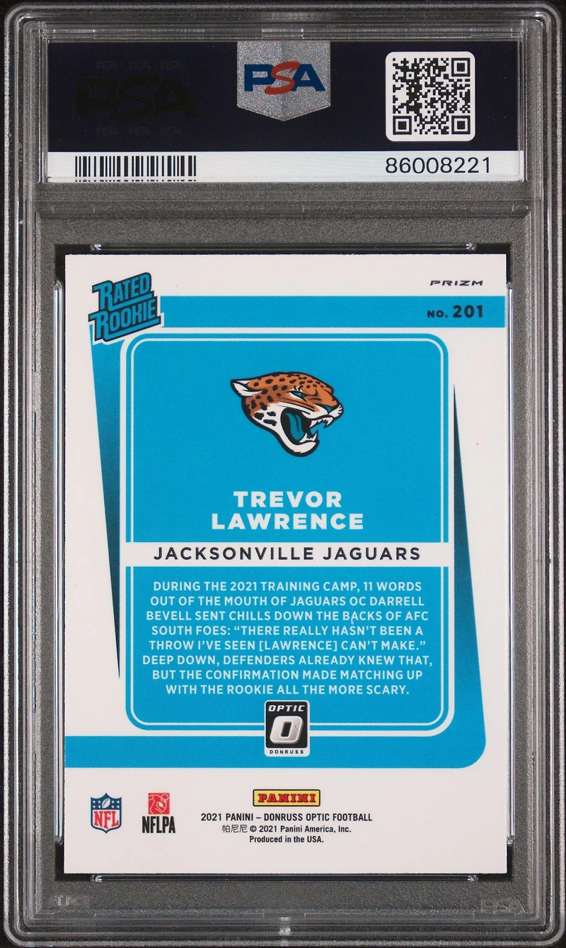 2021 Panini Donruss Optic 201 Trevor Lawrence Blue Scope PSA 10